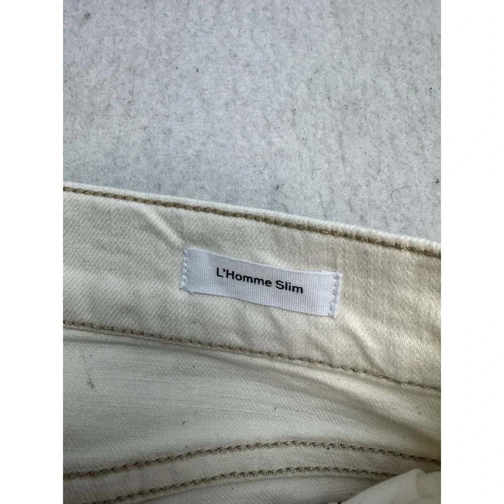 Frame L'Homme Slim Jeans Mens 33x31 Cream Distressed Stretch Light Wash Denim